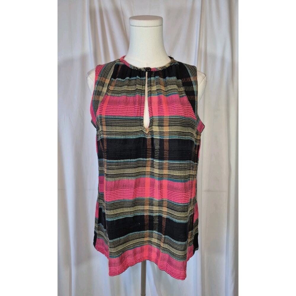 Ace & Jig Plaid Pink Black Sleeveless Cotton Blend Top XS